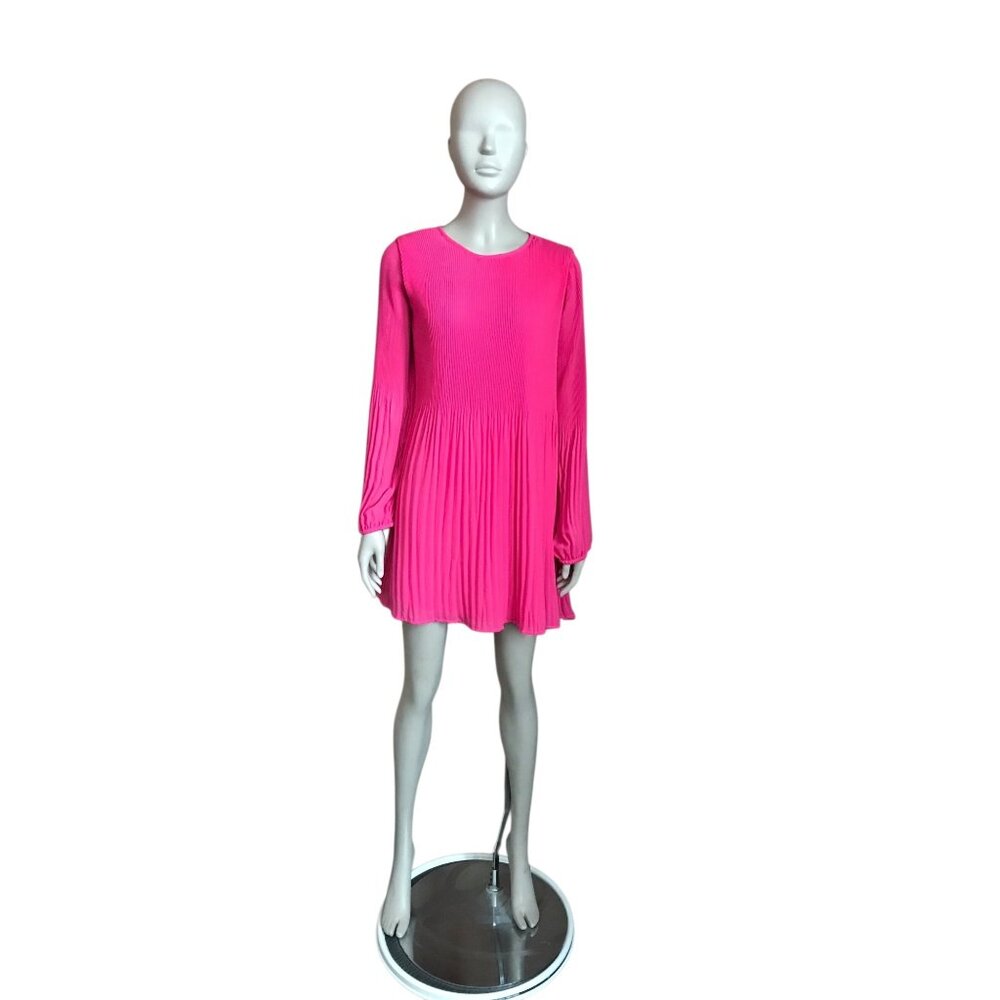 NWT Beyond Words Pink Pleated Long Sleeve Dress